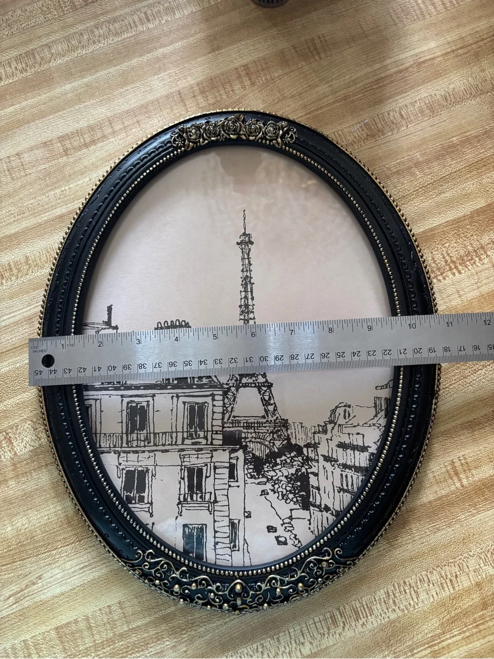 Black and Gold Ornate Oval Wall Frame with Paris Eiffel Tower Art